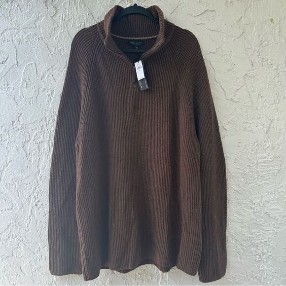BANANA REPUBLIC Sweater Men XXL Italian Wool 1/4 Zip Chunky Pullover Brown - Picture 1 of 8